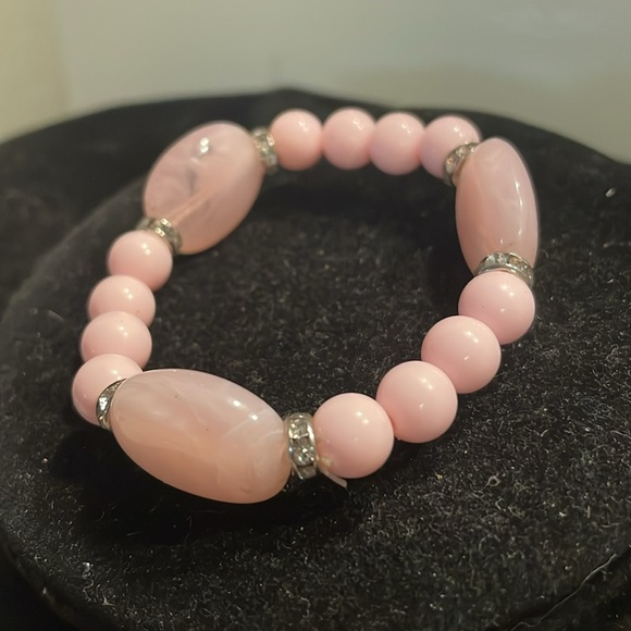 6” pink silver 15 round & oval stackable stretch bracelet - Picture 2 of 10